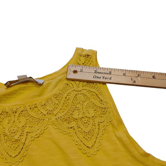 LOFT Size Small S Yellow Sleeveless Tank Top Lace Detailing Boho Festival - Picture 3 of 8